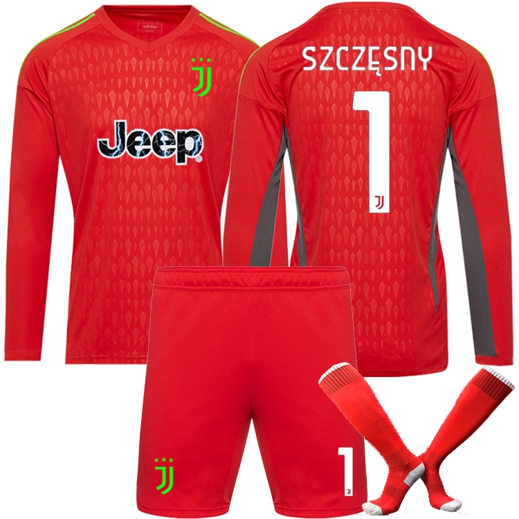 2324 uniforme de goleiro N ° 1 Szczesny Polo Club uniforme de futebol Goleiro terno Vermelho de manga comprida camisa esportiva