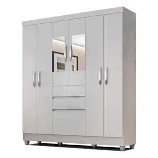 Guarda Roupa Casal Lia 6 Portas C/espelho Branco - Moveis Arapongas