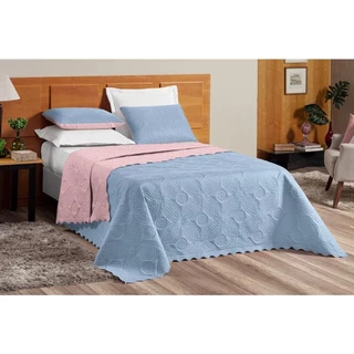 Cobre Leito 03Pçs Dupla Face Modelo Liso Azul Queen Malha 100% Poliéster Matelado Promoção