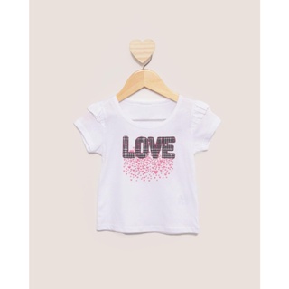 Blusa Bebê Manga Curta Bordado Xadrez Branca