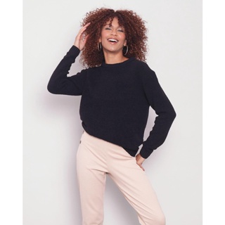 Suéter Feminino Tricô Chenille Detalhe Lurex Donatta Preto