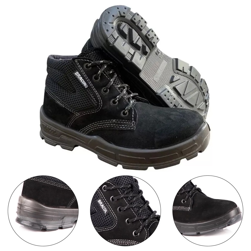 Bota Botina de Seguranca Nobuck Dubai Preta - Bracol
