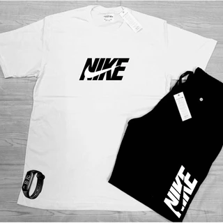 Conjunto Kit camiseta 100% algodão 30,1 bermuda nk leve para caminhada e academia E RELOGIO DIGITAL