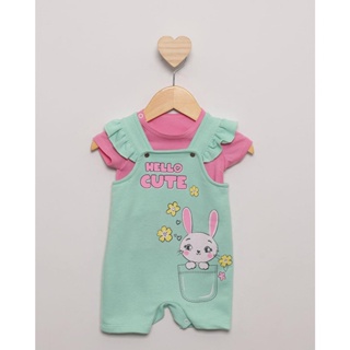 Conjunto Jardineira Bebê Estampa Coelhinho Verde
