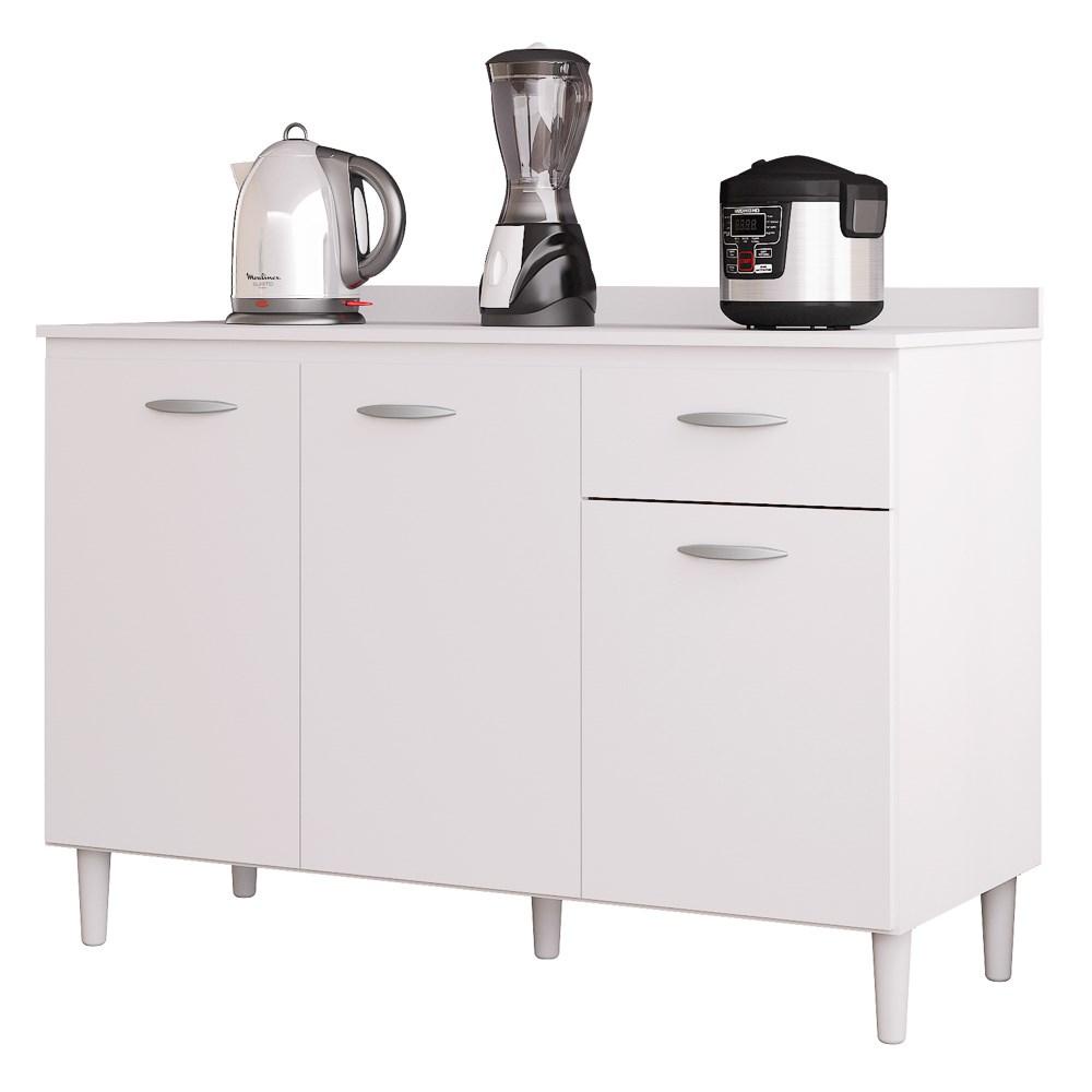 Balcão 120cm 3 Portas 1 Gaveta Branco - Poquema