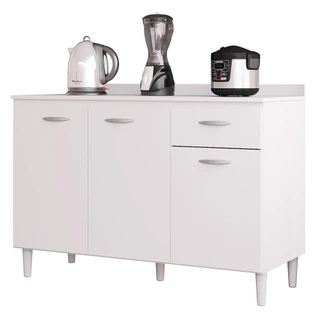 Balcão 120cm 3 Portas 1 Gaveta Branco - Poquema