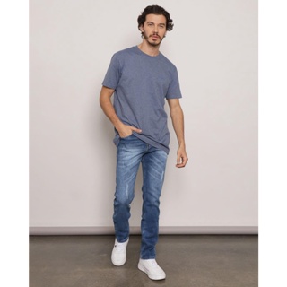 Calça Jeans Masculina Com Bolsos Puídos Slim Azul