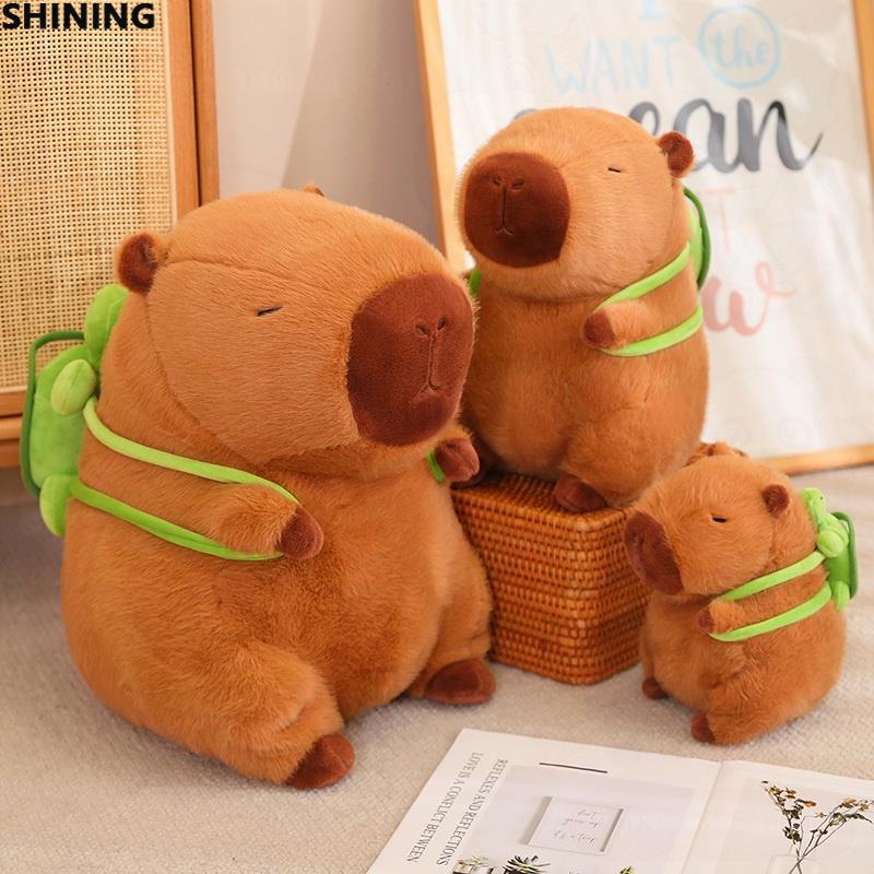 20cm Capybara Plush Com Mochila De Tartaruga Simulação Capibara Anime Boneca Fofa Recheada De Natal Brinquedos Infantis