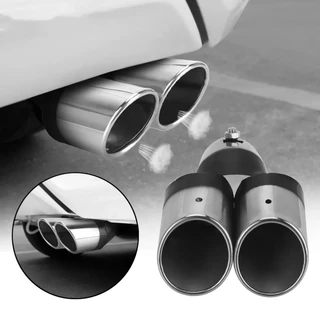 Decoração De Carro Tubo De Escape Cromado Universal Aço Inoxidável Saída Dupla Curvada