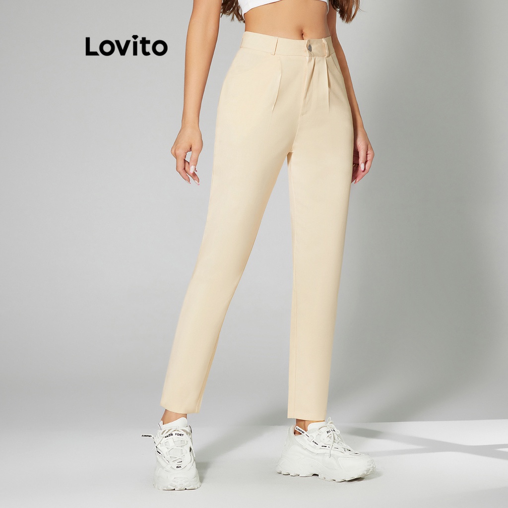 Lovito Calça Casual Feminina Com Bolso E Botão De Bolinhas LBA05075 (Damasco)