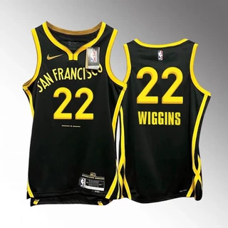 2023-24 Novos Guerreiros Originais Do Estado De Ouro Para Homens # 22 Andrew Wiggins Jersey City Edition Preto Swingman HH Prensado A Calor