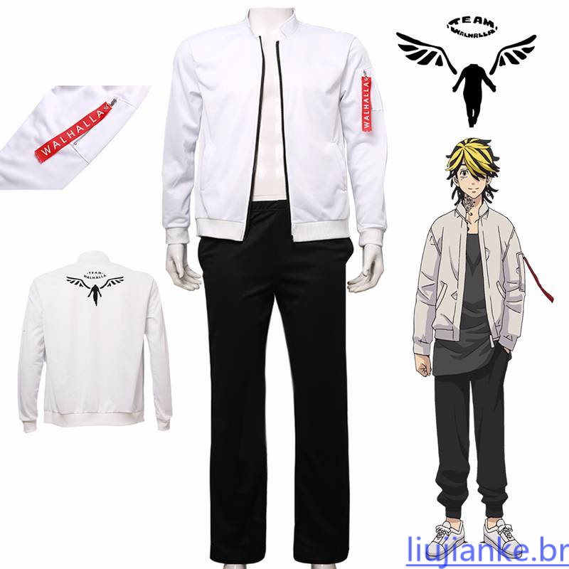 Anime Tokyo Revengers Hanemiya Kazutora Cosplay Zipper Peruca Casaco Branco Valhalla Uniforme Baseball Coat Halloween Party 5902 5%
