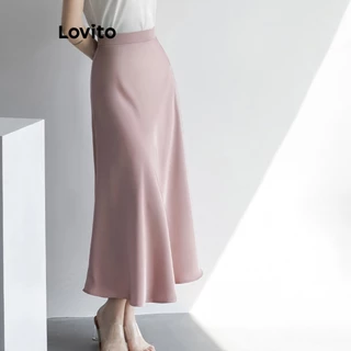 Lovito Saia Lisa Elegante Para Mulheres LNE38110 (Damasco/Cinza Claro/Roxo Claro/Verde Claro/Branco/Rosa)