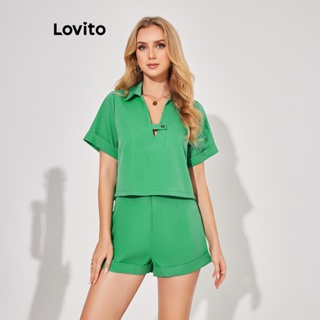 Lovito Conjunto de Shorts com Fivela Básico para Mulheres LBE04091 (Top/Shorts)