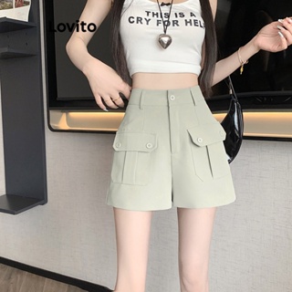 Lovito Shorts Casuais Com Bolso Liso E Linha A Para Mulheres LNE31213 (Damasco/Preto)