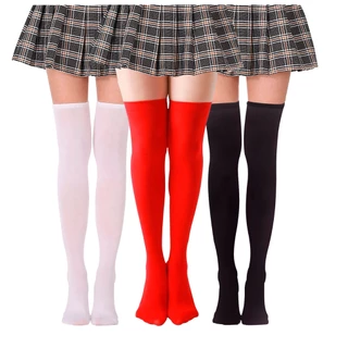 Meia lisa 7/8 até o joelho poliéster Sexy Fantasia Carnaval festa 3 cores em Oferta na Shopee