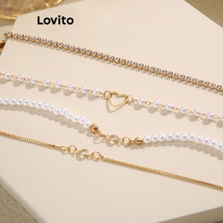 Lovito Pulseira Vintage De Quatro Peças Com Pérolas Em Formato De Coração E Strass Para Mulheres LFA11450