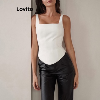 Lovito Regata Casual Lisa Sem Costas Para Mulheres LNE31080 (Branco Preto)