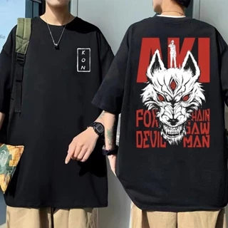 Camiseta Oversized 100% Algodão Unissex Kon Chainsaw Man Anime Japonês Coreano