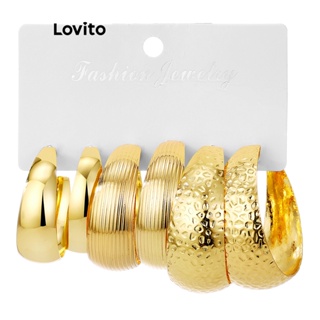 Lovito Conjunto Casual Liso De 3 Peças Côncavo Convexo Padrão Elegante Brincos Para Mulheres LCS05144