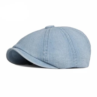 Chapéu Octogonal Masculino Sólido Boinas De Oito Lâminas Lavado Denim Newsboy Boné Feminino Pintores Pico Espinha De Pei