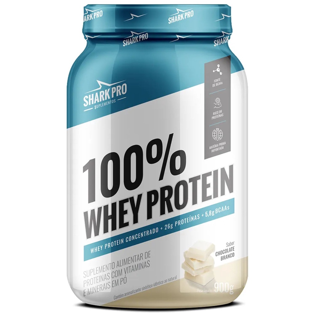 Whey Protein 100% Concentrado sabor Chocolate Branco Pote 900g Suplemento Alimentar Hidrolisado