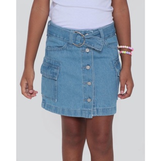 Saia Jeans Infantil Cargo Cinto Azul Claro