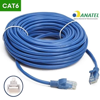 Cabo de Rede CAT6 LAN Ethernet RJ45 10m 20m 30M 50M Crimpado Montado Alta Velocidade 8P8C Homologado Anatel