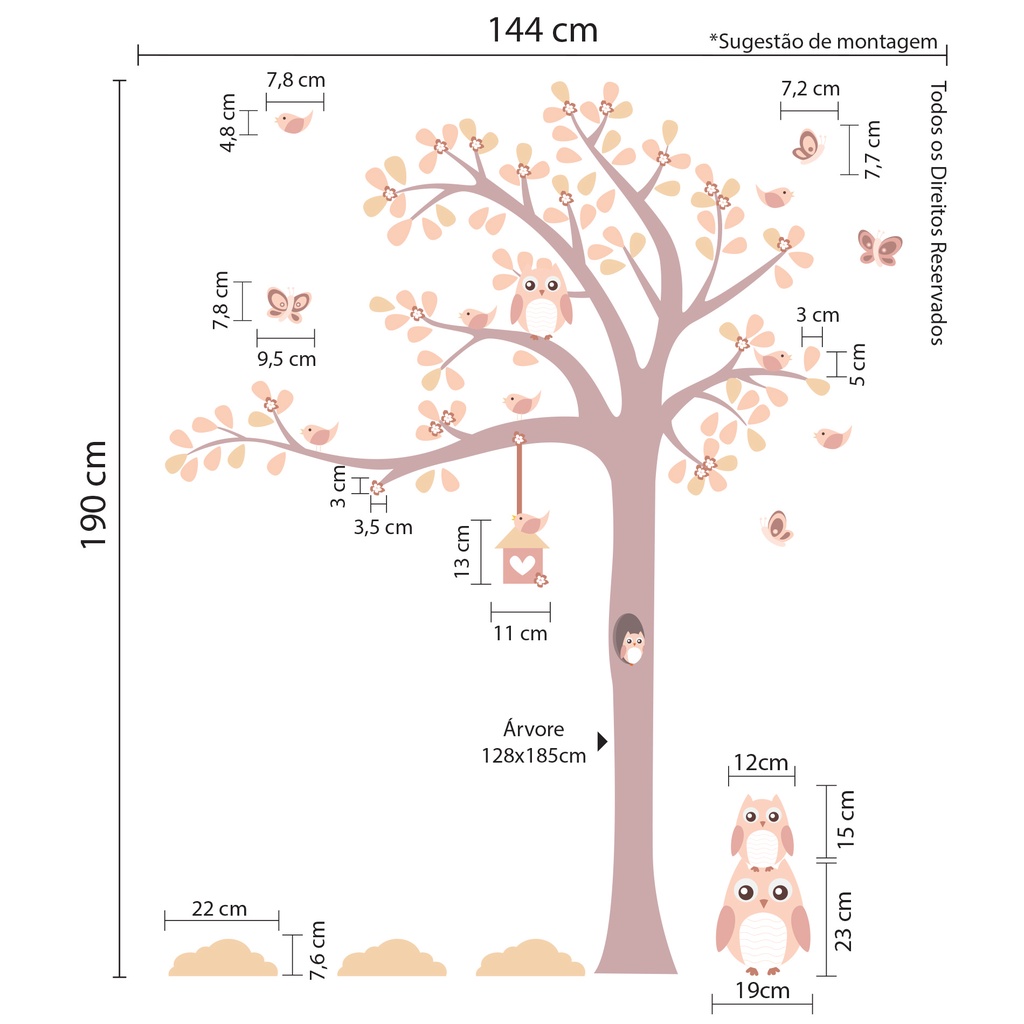 Adesivo de Parede Régua Dinossauro Baby Cobre 2,8m²