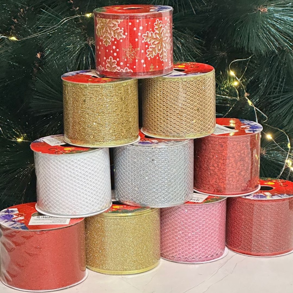 Fita Decorativa Flocos de Glitter Gold Vencedor 9m - Natal