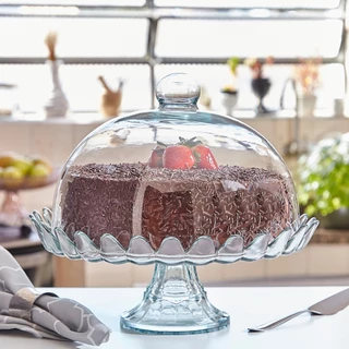 Boleira com Pé e Tampa de Vidro Pétalas de Jasmin 32cm Vitazza Prato para Bolo, Doces, Sobremesas, Decoração, Organização e Mesa Posta, com Toque de Elegância, Praticidade Sustentável e Ocasiões Especiais