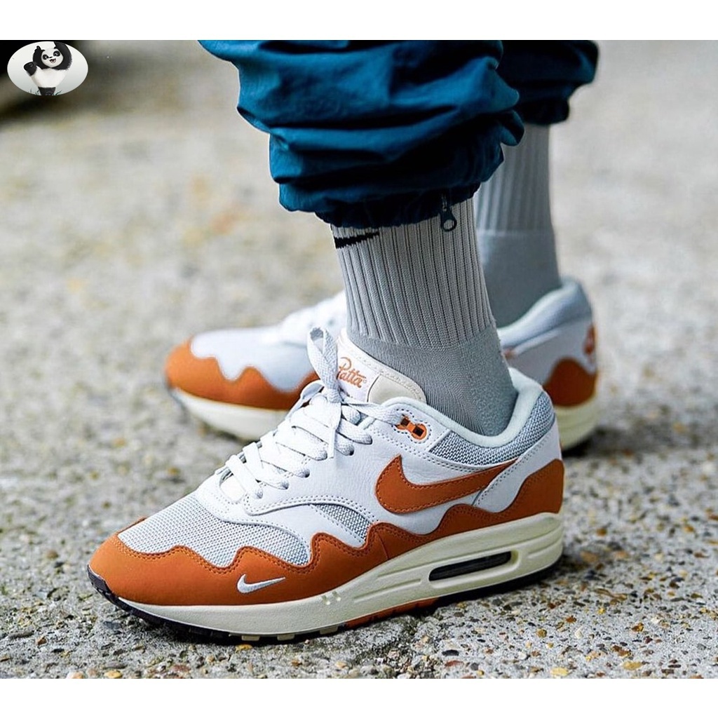 Patta x Nike Air Max 1 padrão marrom cinza Monarch Onda DH1348-001