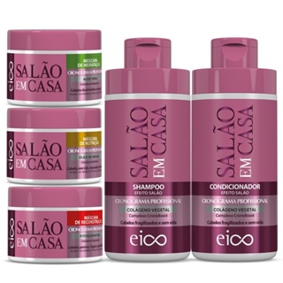Kit Eico Salão Em Casa Cronograma Shampoo e Condicionador 450ml + Máscaras Hidratação Nutrição Reconstrução 270g