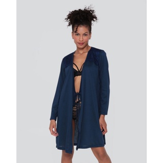 Robe Feminino Manga Longa Transpassado Com Renda Marinho