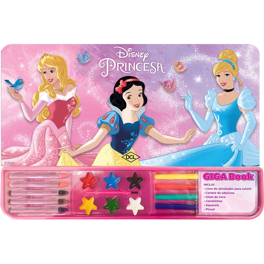 Revista Pinte E Brinque Princesas Disney Com Lápis De Cor 6 Cores  Passatempo Jogos Atividades Pintar E Colorir Princesas Disney Acompanha  Caixinha De Lápis De Cor 6 Cores