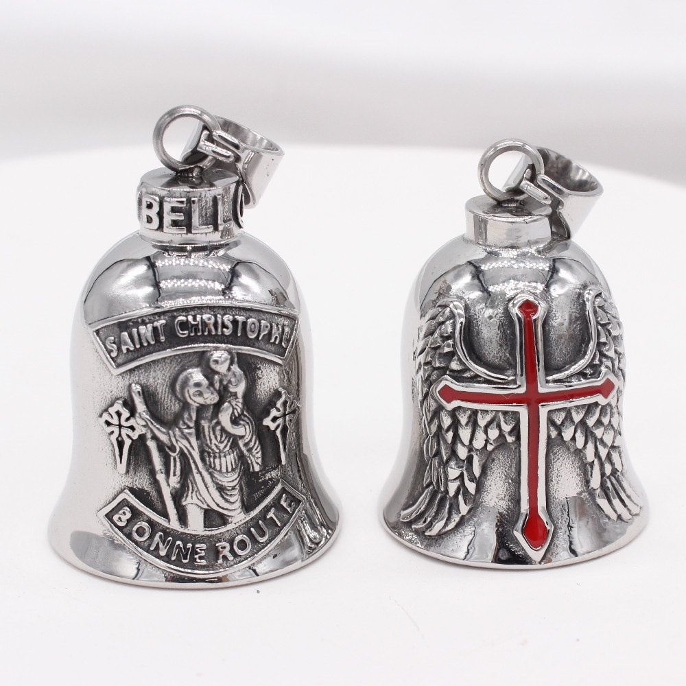 Antigos Sinos De Natal Cruzam Aço Titânio Colar Pendente Inoxidável Guardian Biker Bell