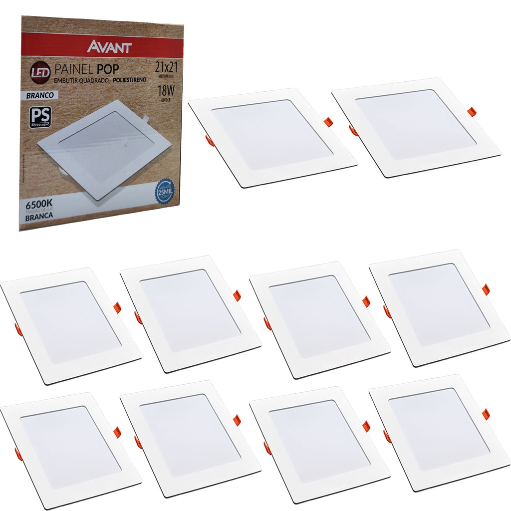10 Painel Led Pop Quadrado de Embutir 6500W 18W Casa Teto Avant