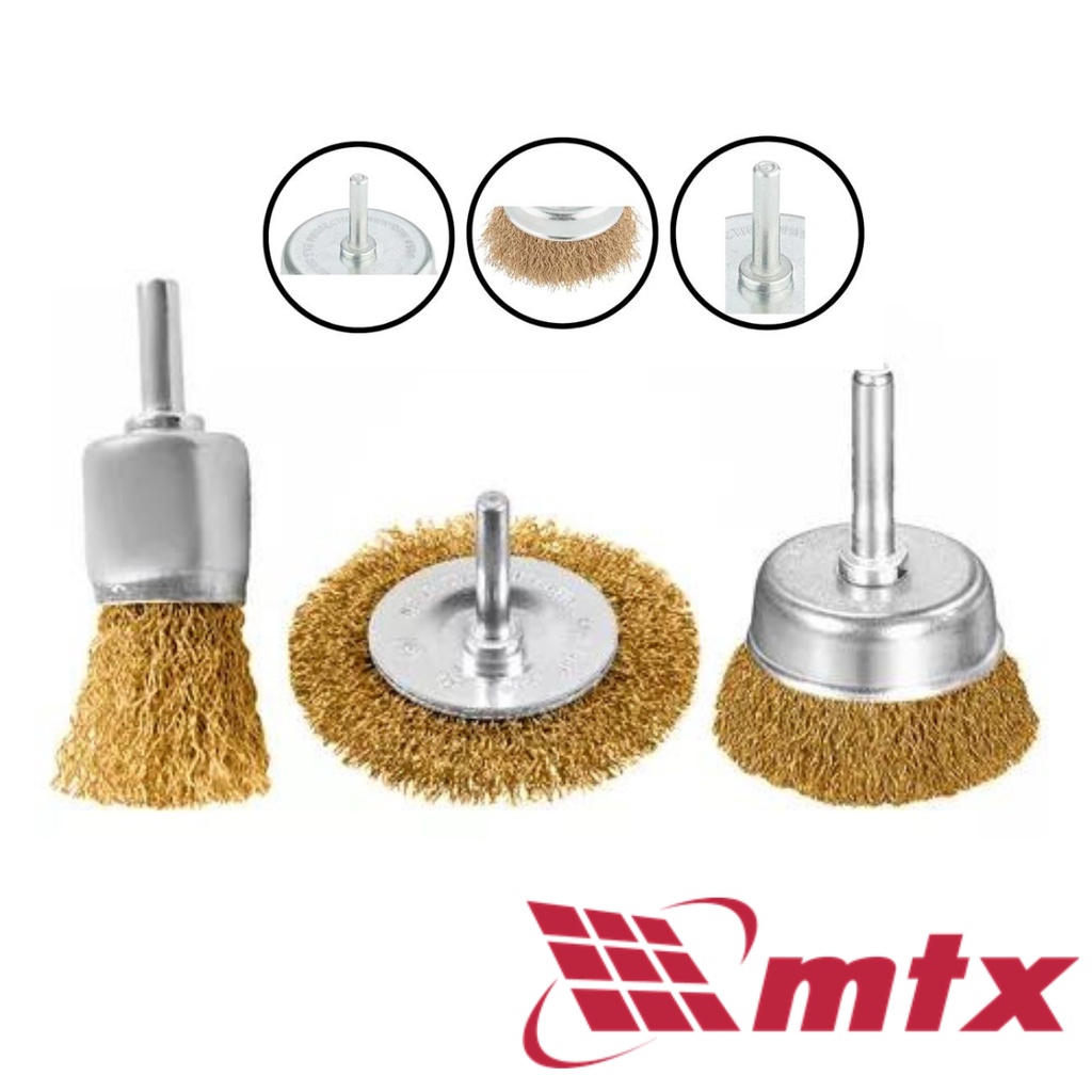 Escova de Aço Circular Kit c/ 3 Pçs Haste 6mm Escova Aco para Furadeira MTX