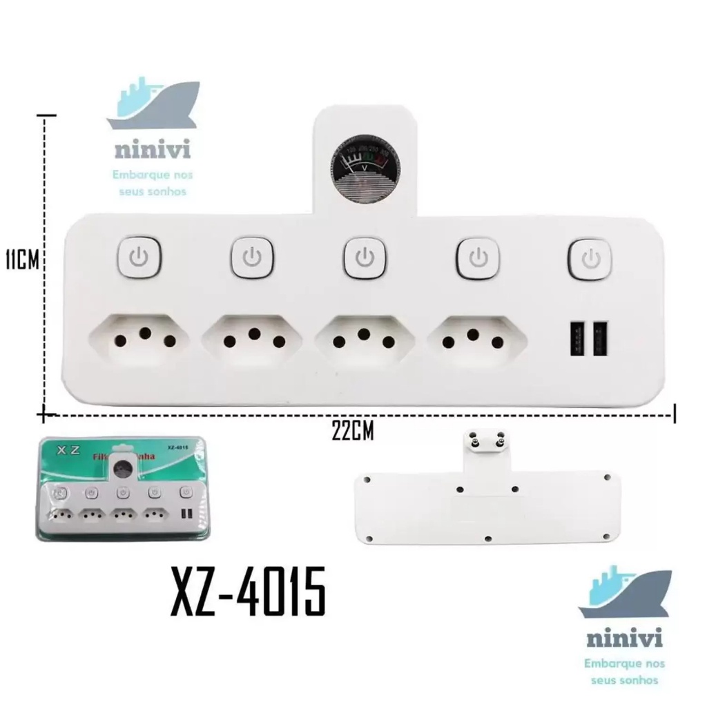 Filtro De Linha Com Adaptador 4 Tomadas 2 Usb HY-4015 - HEYLD