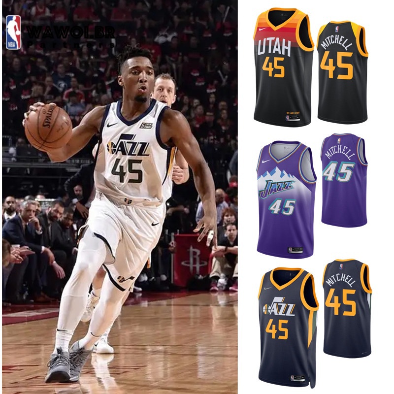 [Pressão quente] #45 Mitchell camisa esportiva roxa número Y 45 Outras camisas de basquete estilo Utah Jazz City