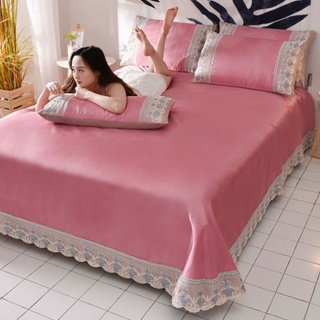 Esteira de Seda Gelada Conjunto de Três Peças de Seda Gelada Conjunto de Três Peças de Cama de Verão Lavável à Máquina Lavável à Máquina de Lavar Roupa de Cama Princess Style Lace Air Conditioning Soft Mat