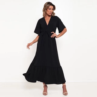 Vestido Longo Moda Evangélica tecido Duna - Liso