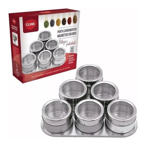 Porta Condimentos Magnético Com 6 Peças Em Inox Im