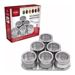 Porta Condimentos Magnético Com 6 Peças Em Inox Im
