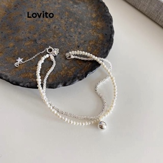 Lovito Pulseira Elegante De Pérolas Lisas De Metal Chique De Camada Dupla Para Mulheres LFA10657