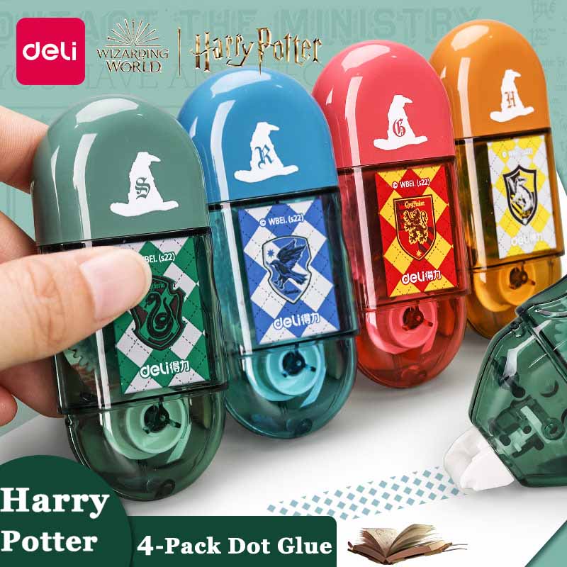 4pcs/set Deli x Harry Potter Co Branded-Hogwarts Four Colleges Theme Dot Cola Manual De Bricolagem Infantil Fita Adesiva Forte Em Forma De Ponto De Diamante