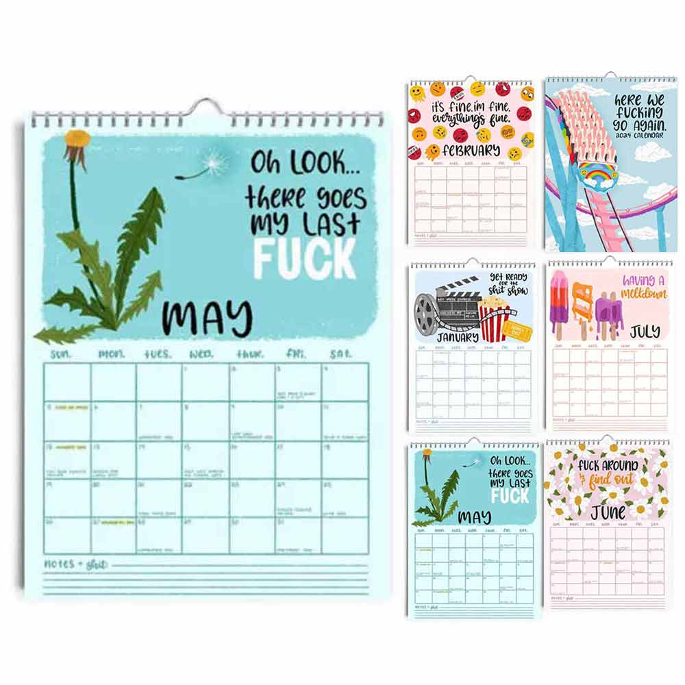 Here We Fucking Go Again 2024 Calendar Home Office Funny Planner New