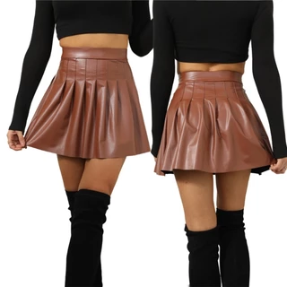 royal Women s Mini Saia De Couro Falso Tênis De Cintura Plissada Em Linha A Pu Curta Streetwear