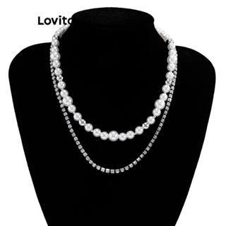 Lovito Colares Casuais De Pérolas Lisas Com Strass LCS05008