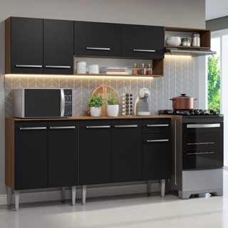 Armário de Cozinha Compacta 229cm Rustic/Preto Emilly Madesa 13 em Oferta na Shopee